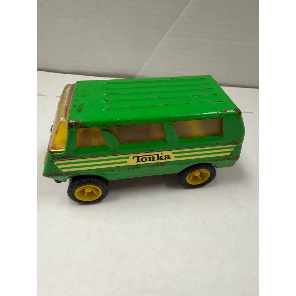 Vintage Tonka Green Pressed Steel Van 55450 Yellow Interior Made in USA Toy